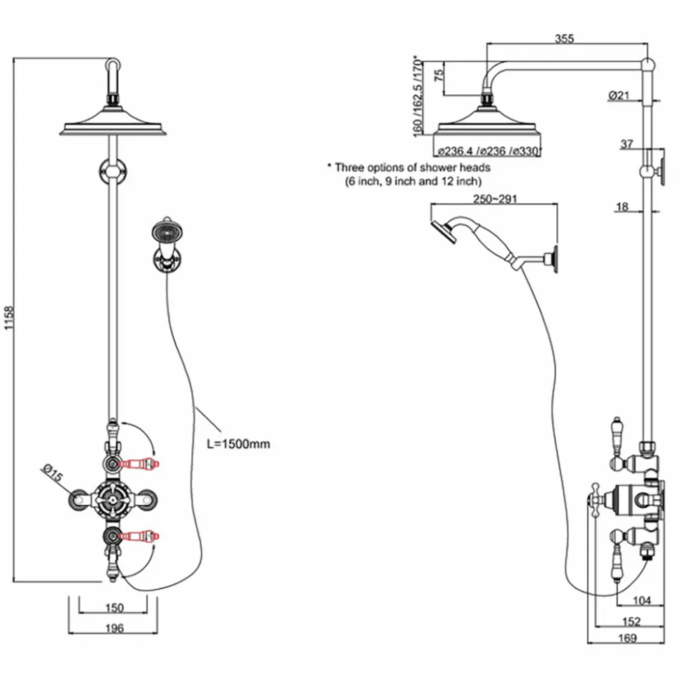 Burlington Avon Exposed Thermostatic Shower Kit with AirBurst Shower Head & Ceramic Handle Handset