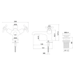 Burlington Claremont Basin Mixer Tap with High Central Indice & Waste