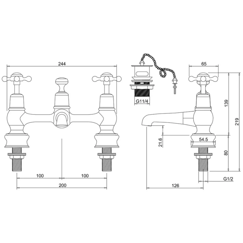Burlington Claremont Bridge Basin Mixer Tap with Swivel Spout & Waste