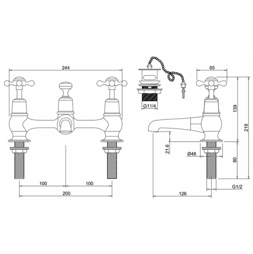 Burlington Claremont Bridge Basin Mixer Tap with Swivel Spout & Waste