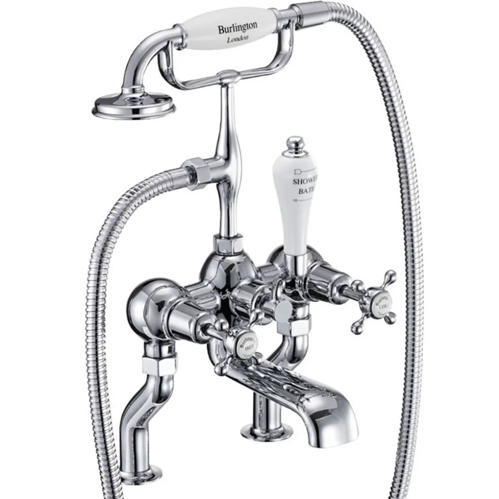 Burlington Claremont Deck Mounted Bath Shower Mixer with Straight Valves