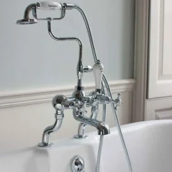 Burlington Claremont Deck Mounted Bath Shower Mixer with Straight Valves