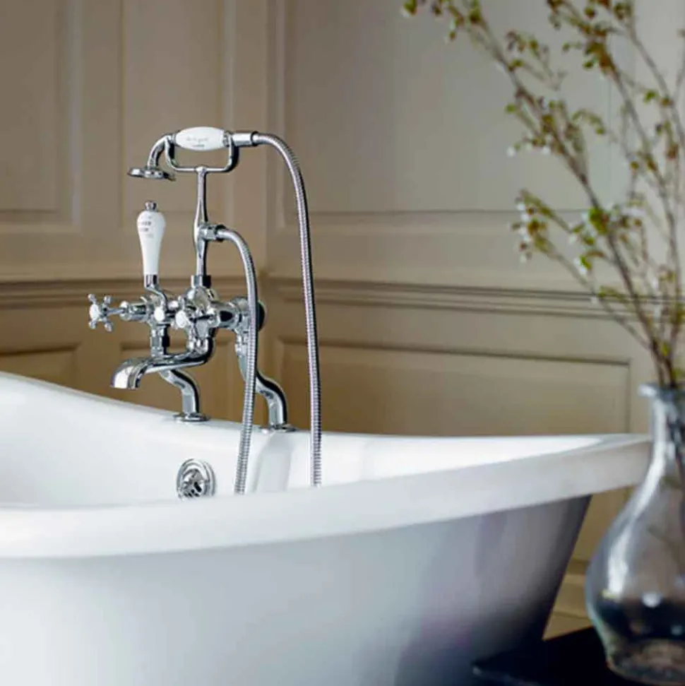 Burlington Claremont Deck Mounted Bath Shower Mixer with Straight Valves