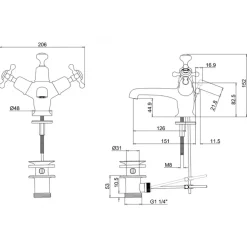 Burlington Claremont Regent Basin Mixer Tap with High Central Indice & Waste