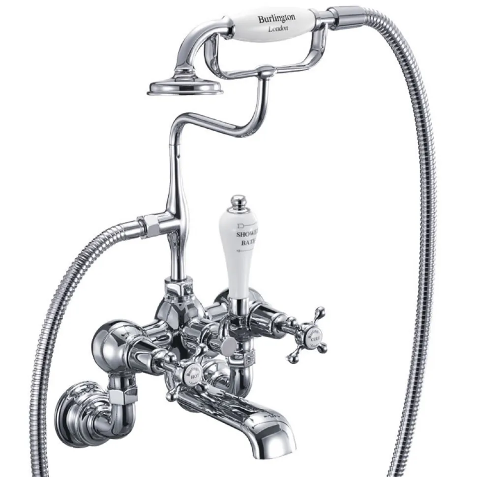 Burlington Claremont Regent Tall Wall Mounted Bath Shower Mixer with Straight Valves