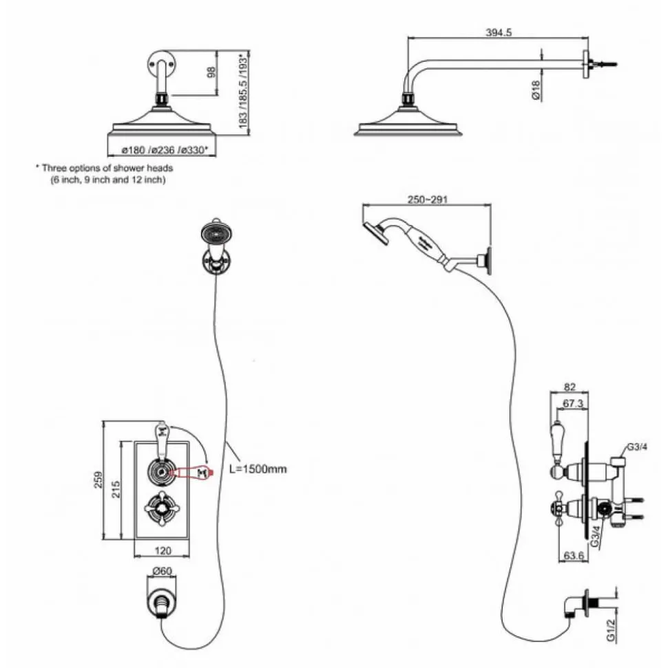 Burlington Concealed Thermostatic Shower with Head & Handset