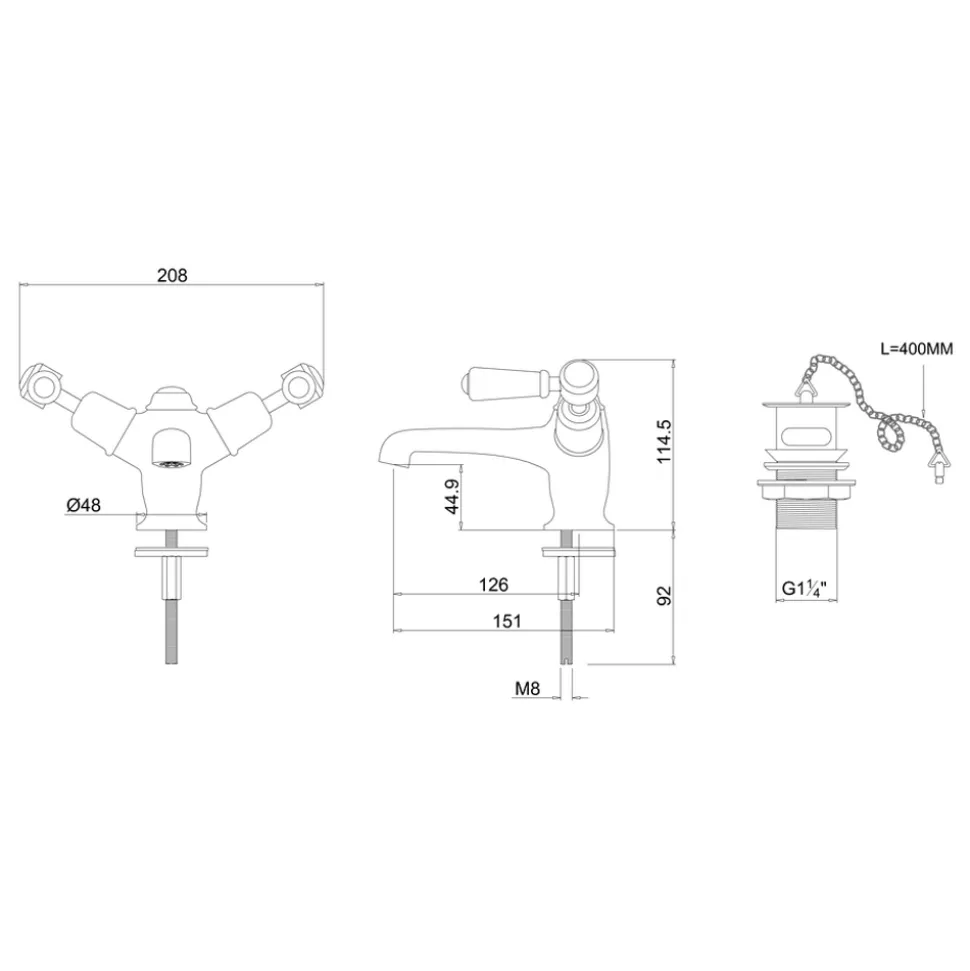 Burlington Kensington Basin Mixer Tap with High Central Indice & Waste