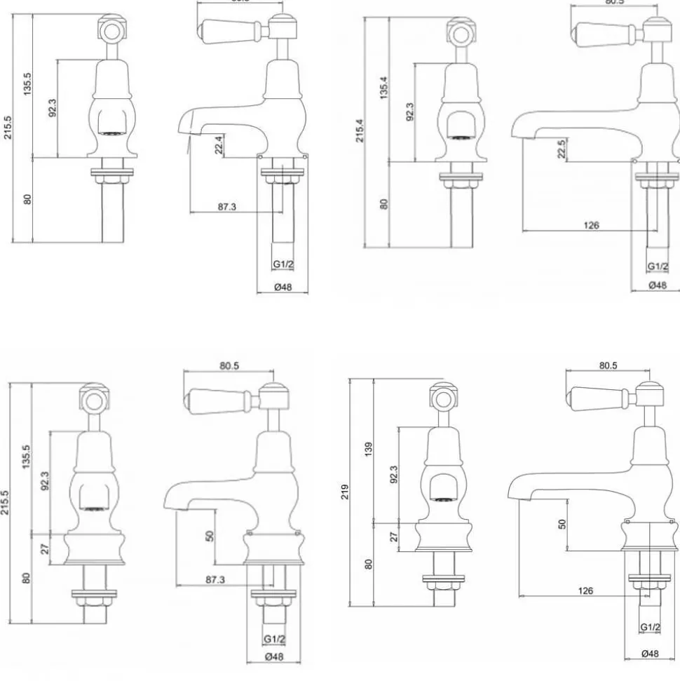 Burlington Kensington 5 Inch Basin Pillar Taps
