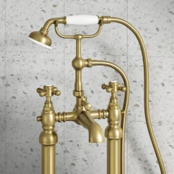 Butler & Rose Beatrice Brushed Brass Freestanding Bath Shower Mixer & Kit
