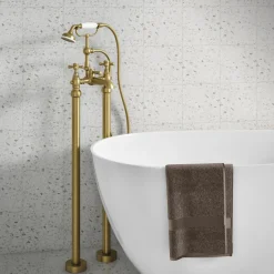 Butler & Rose Beatrice Brushed Brass Freestanding Bath Shower Mixer & Kit