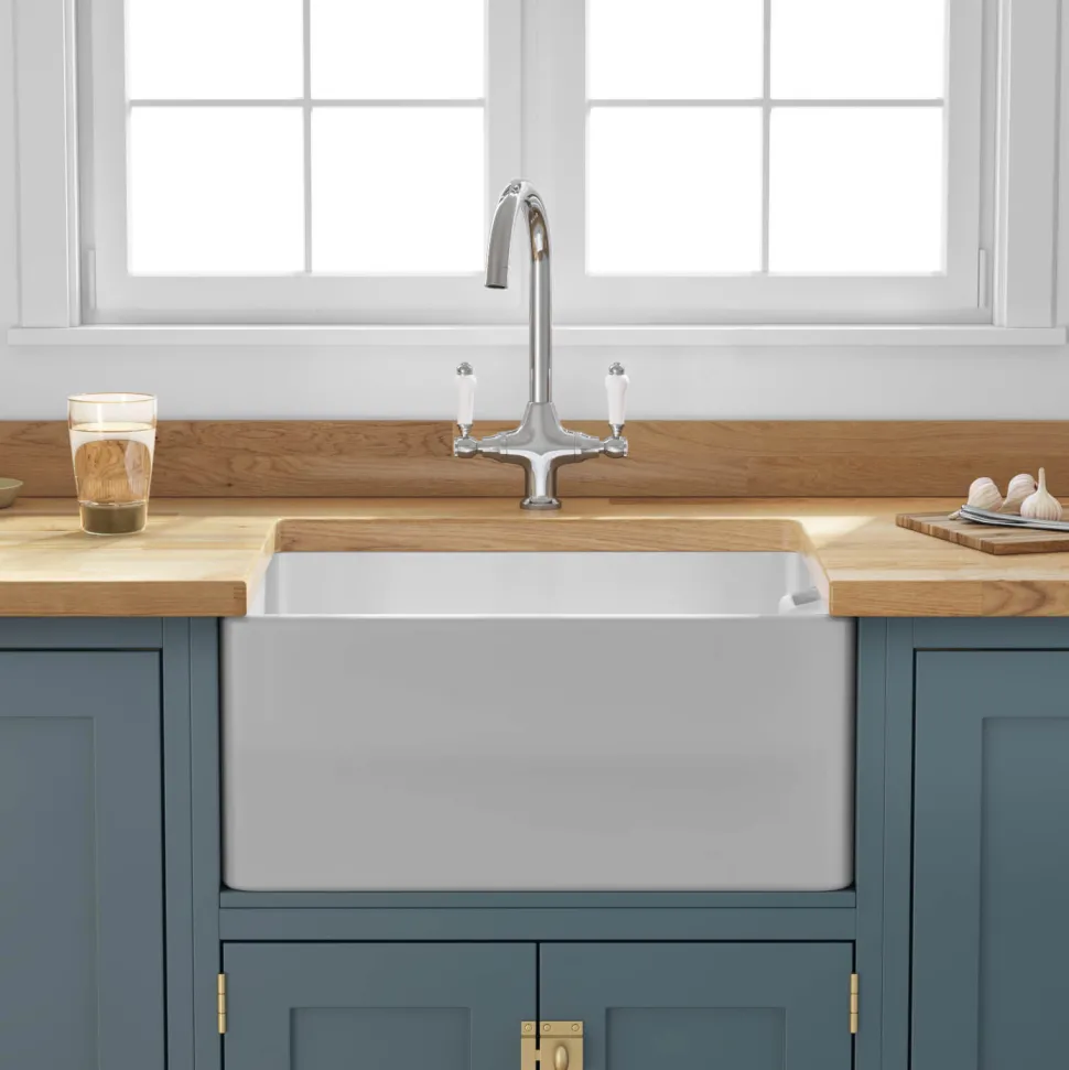 Butler & Rose Belfast Butler Kitchen Sink with Victoria Kitchen Tap & Basket Strainer Waste