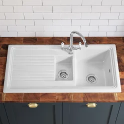 Butler & Rose 1.5 Bowl Ceramic Kitchen Sink and Butler & Rose Victoria Traditional Kitchen Mixer Tap