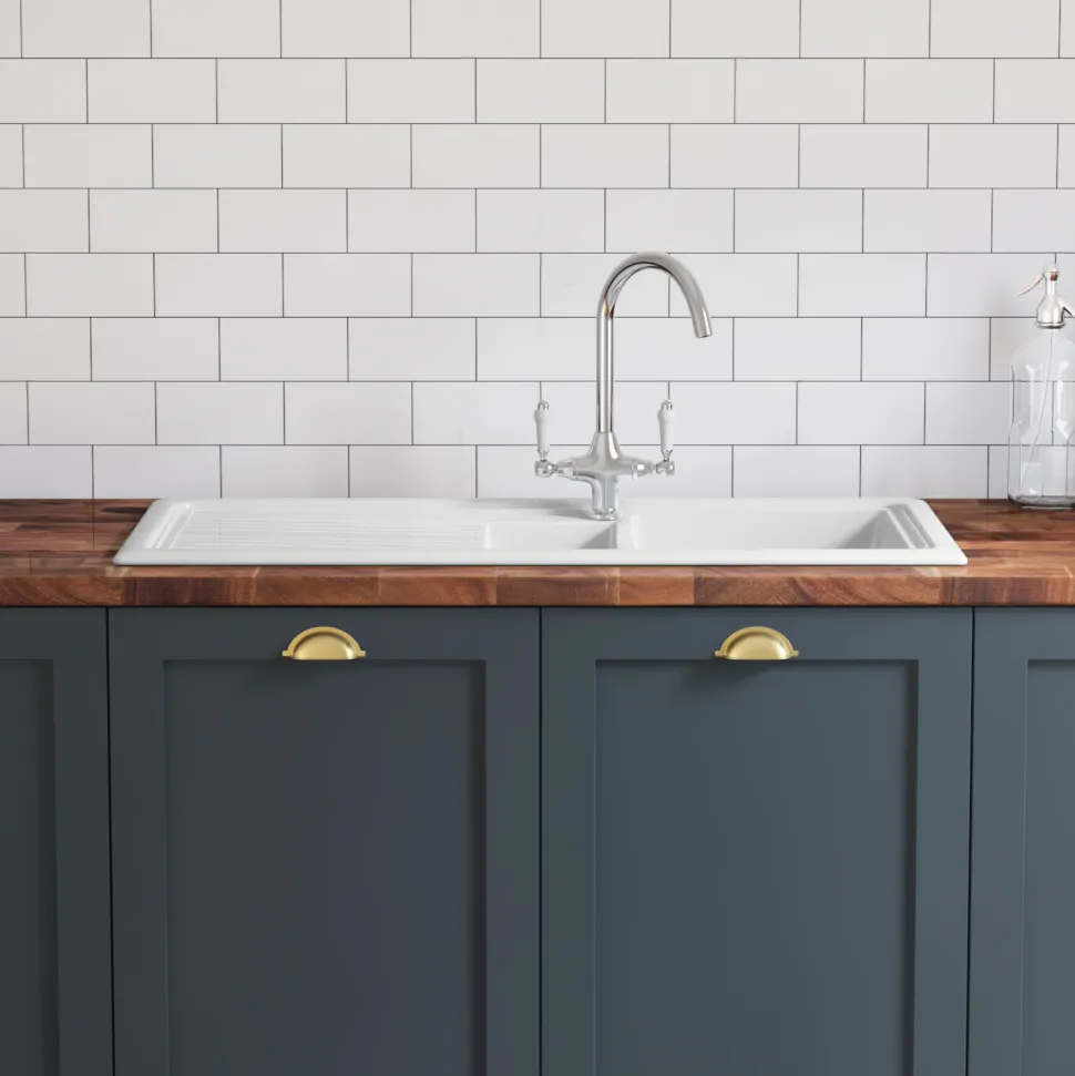 Butler & Rose 1.5 Bowl Ceramic Kitchen Sink and Butler & Rose Victoria Traditional Kitchen Mixer Tap