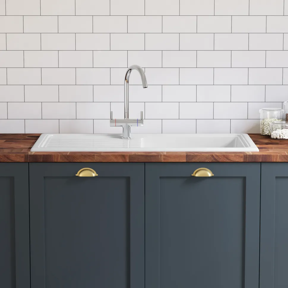 Butler & Rose 1.5 Bowl Ceramic Kitchen Sink and Vellamo Caspian Dual Lever Mono Kitchen Mixer