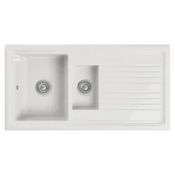 Butler & Rose 1.5 Bowl Ceramic Kitchen Sink and Vellamo Caspian Dual Lever Mono Kitchen Mixer