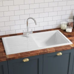 Butler & Rose 1 Bowl White Ceramic Kitchen Sink with Reversible Drainer - 1010 x 525mm