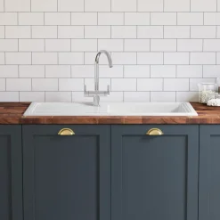 Butler & Rose 1 Bowl White Ceramic Kitchen Sink with Reversible Drainer - 1010 x 525mm