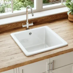 Butler & Rose Bryn 1 Bowl Fireclay Ceramic Inset/Undermount Kitchen Sink - 457mm x 457mm