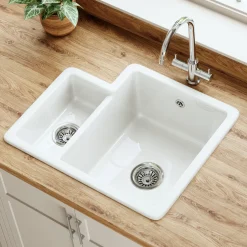 Butler & Rose Bryn 1.5 Bowl White Fine Fireclay Ceramic Inset/Undermount Kitchen Sink - 549 x 441mm