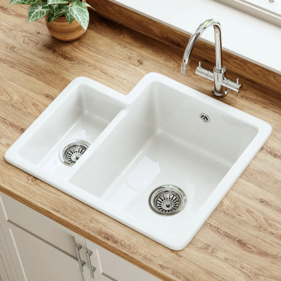 Butler & Rose Bryn 1.5 Bowl White Fine Fireclay Ceramic Inset/Undermount Kitchen Sink - 549 x 441mm