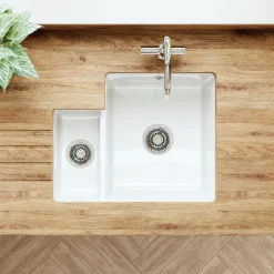 Butler & Rose Bryn 1.5 Bowl White Fine Fireclay Ceramic Inset/Undermount Kitchen Sink - 549 x 441mm