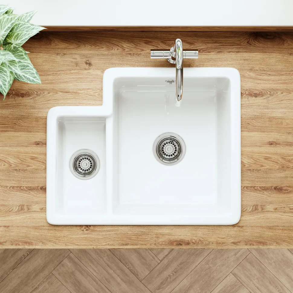 Butler & Rose Bryn 1.5 Bowl White Fine Fireclay Ceramic Inset/Undermount Kitchen Sink - 549 x 441mm