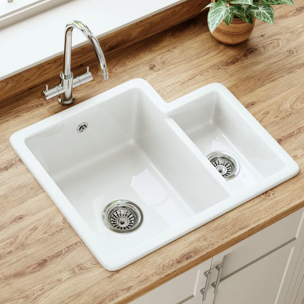 Butler & Rose Bryn 1.5 Bowl White Fine Fireclay Ceramic Inset/Undermount Kitchen Sink - 549 x 441mm