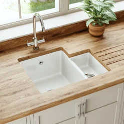 Butler & Rose Bryn 1.5 Bowl White Fine Fireclay Ceramic Inset/Undermount Kitchen Sink - 549 x 441mm
