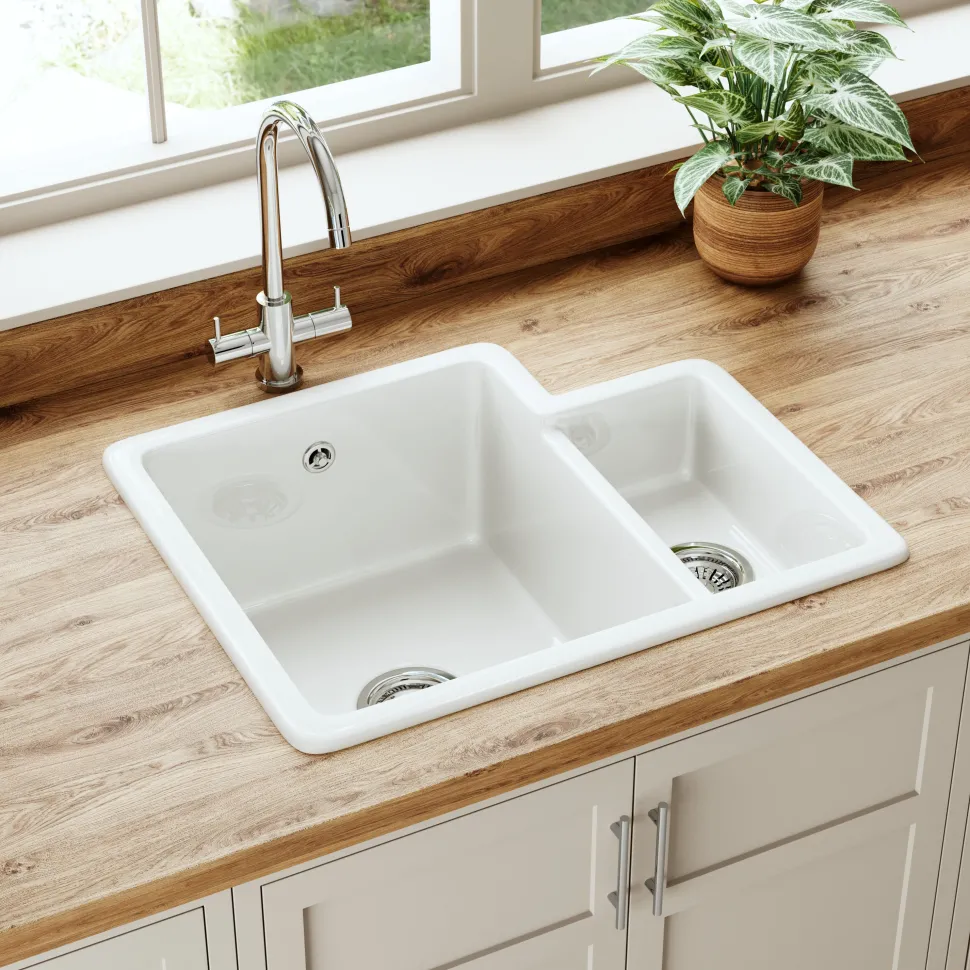 Butler & Rose Bryn 1.5 Bowl White Fine Fireclay Ceramic Inset/Undermount Kitchen Sink - 549 x 441mm