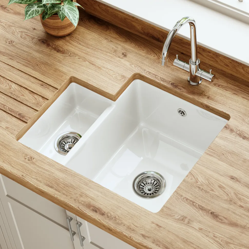 Butler & Rose Bryn 1.5 Bowl White Fine Fireclay Ceramic Inset/Undermount Kitchen Sink - 549 x 441mm