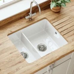 Butler & Rose Bryn Reversible 1.5 Bowl White Ceramic Inset/Undermount Kitchen Sink & Waste Kit - 555 x 460mm