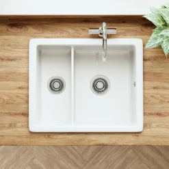 Butler & Rose Bryn Reversible 1.5 Bowl White Ceramic Inset/Undermount Kitchen Sink & Waste Kit - 555 x 460mm