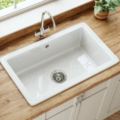 Butler & Rose Bryn XL 1 Bowl White Fireclay Ceramic Inset/Undermount Kitchen Sink - 763mm x 457mm