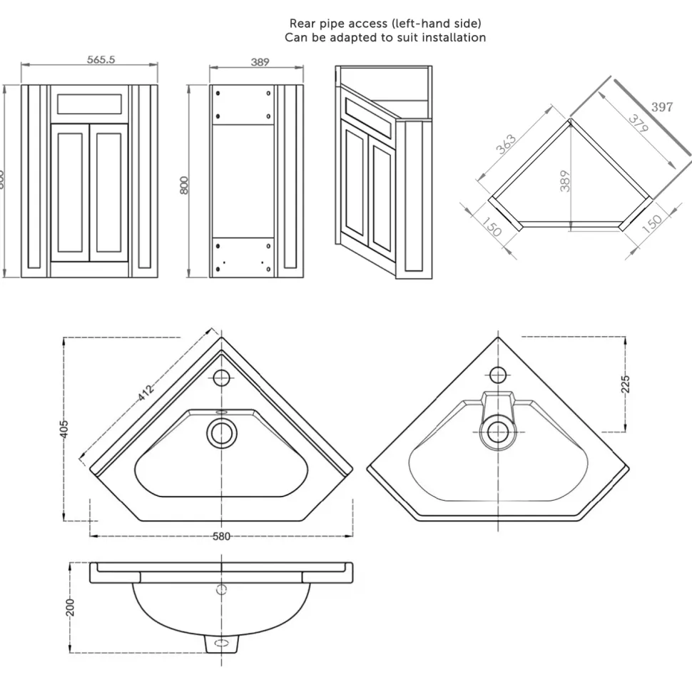 Butler & Rose Catherine Corner Cloakroom Vanity Unit with Basin