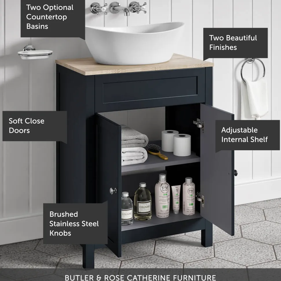 Butler & Rose Catherine 600mm Floorstanding Vanity Unit with Country Oak-Effect Countertop