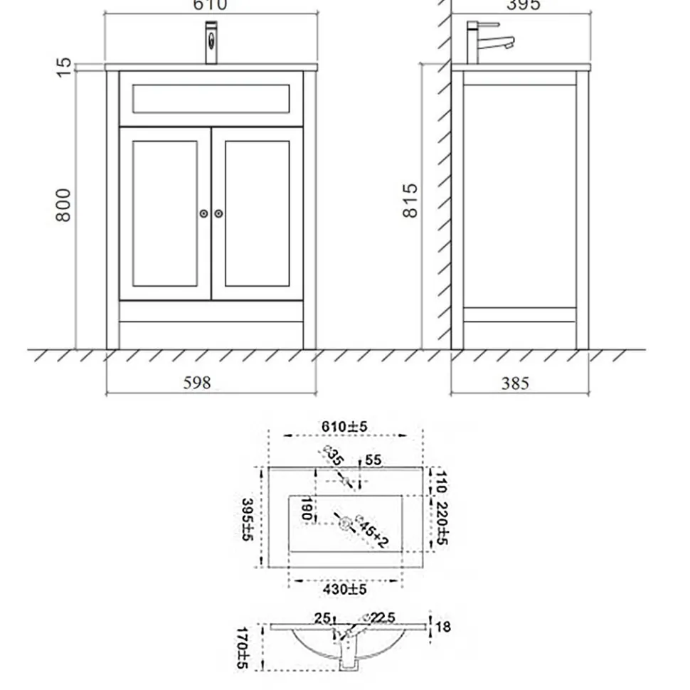 Butler & Rose Catherine Traditional Floorstanding Vanity Unit with Basin