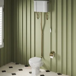 Butler & Rose Catherine Traditional High Level Toilet with Pan, Cistern & Brushed Brass Flush Pipe Set
