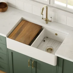 Butler & Rose Ceramic Fireclay Workstation Double Belfast Kitchen Sink & Accessories - 795 x 500mm