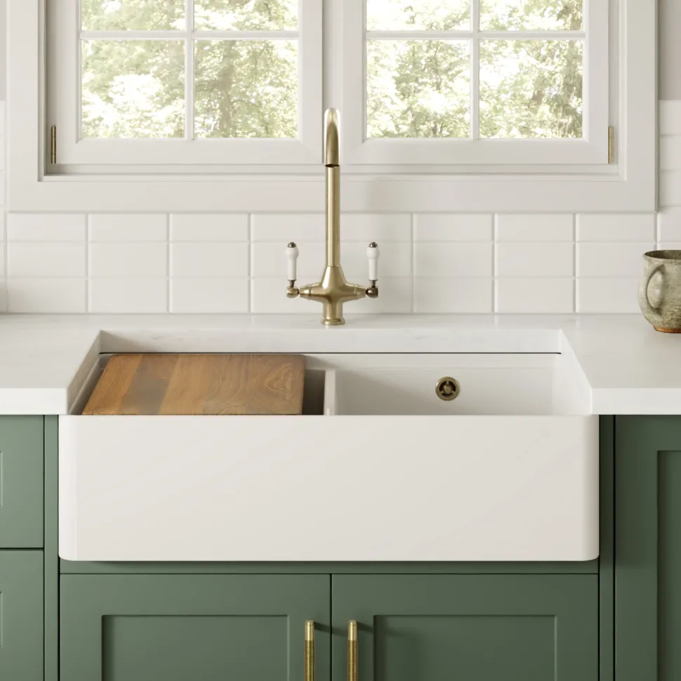 Butler & Rose Ceramic Fireclay Workstation Double Belfast Kitchen Sink & Accessories - 795 x 500mm
