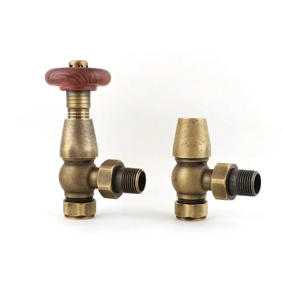 Butler & Rose Chelsea Ornate Thermostatic Angled Radiator Valves - Antique Brass