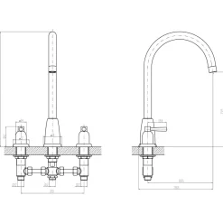 Butler & Rose Daphne 3 Hole Curved Spout Kitchen Mixer Tap with Lever Handles