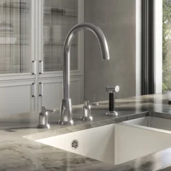 Butler & Rose Daphne 4 Hole Curved Spout Kitchen Mixer Tap with Lever Handles & Pull-Out Rinse