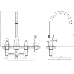 Butler & Rose Daphne 4 Hole Curved Spout Kitchen Mixer Tap with Lever Handles & Pull-Out Rinse
