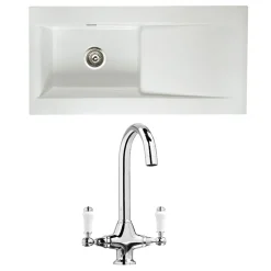 Butler & Rose Dream 1 Bowl White Ceramic Fireclay Kitchen Sink & Victoria Traditional Kitchen Mixer Tap