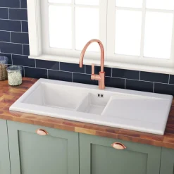 Butler & Rose Dream 1.5 Bowl White Ceramic Fireclay Kitchen Sink with Reversible Drainer & Waste Kit - 1010mm x 510mm