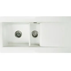 Butler & Rose Dream 1.5 Bowl White Ceramic Fireclay Kitchen Sink with Reversible Drainer & Waste Kit - 1010mm x 510mm