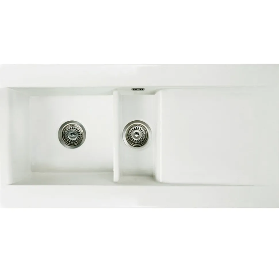 Butler & Rose Dream 1.5 Bowl White Ceramic Fireclay Kitchen Sink with Reversible Drainer & Waste Kit - 1010mm x 510mm