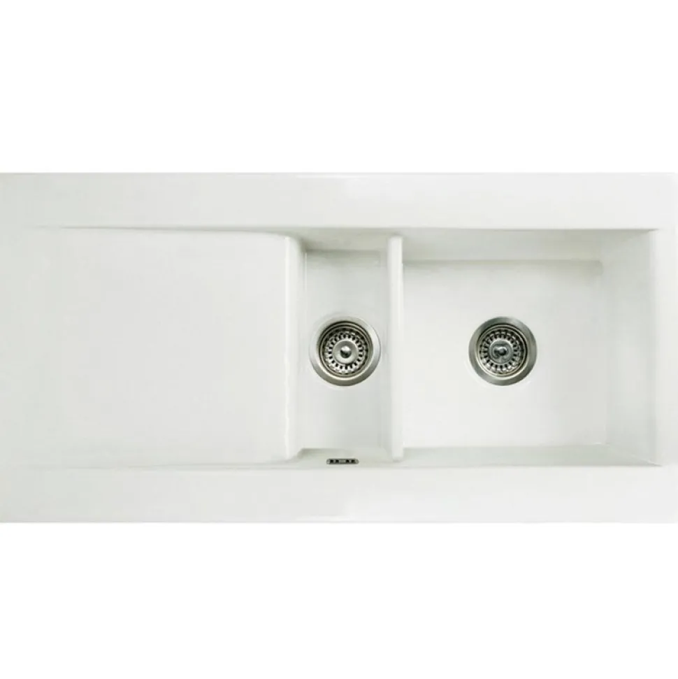 Butler & Rose Dream 1.5 Bowl White Ceramic Fireclay Kitchen Sink with Reversible Drainer & Waste Kit - 1010mm x 510mm