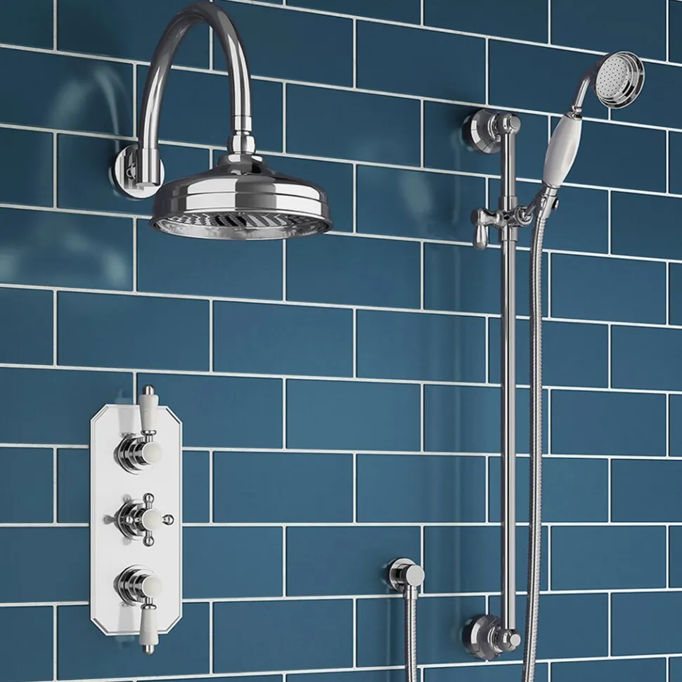 Butler & Rose Edith Concealed Shower Valve, Fixed Shower Head & Slide Rail Kit