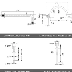 Butler & Rose Edith Concealed Shower Valve, Fixed Shower Head & Slide Rail Kit
